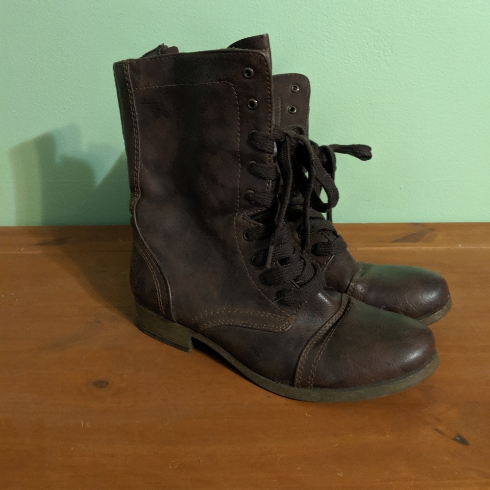 Brown combat boots
